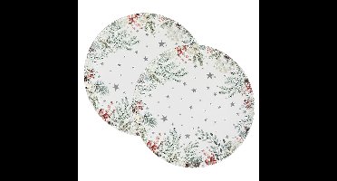 Diner/Kerstdiner onderborden - 2x - kerstprint - rond - D33 cm - multifunctioneel