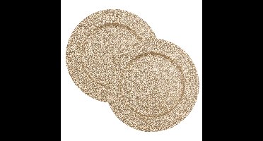 Diner/kerstdiner onderborden - 2x st - goud - glitter - kunststof - D33 x H1,6 cm- rond