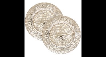 Diner/kerstdiner onderborden - 2x st - hout look - goud - kunststof - D33 x H2 cm- rond