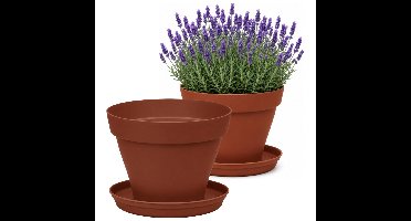 EDA Romeo Bloempot en onderschaal - 4x - D60 x H46 cm - terracotta - kunststof - binnen en buiten