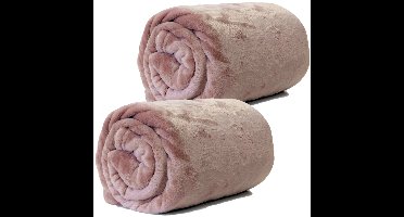 Enzo Fleece dekens/plaids 2 stuks 130 x 180 cm - roze