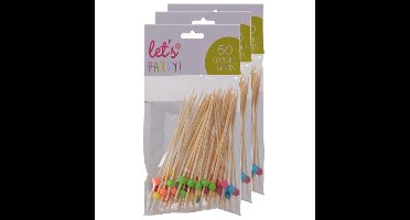 Excellent Houseware Cocktailprikkers met balletje - 150x stuks - bamboe