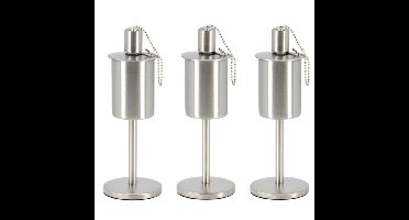 Fancy Flames RVS olie/tuinfakkel - 3x - 9.5 x 25 cm - op stabiele voet