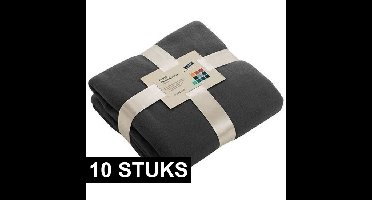 Fleece bankdeken/plaid - 10x - donkergrijs - 130 x 170 cm - 240 grams - pluisvrij - wasbaar