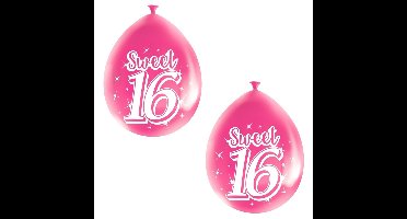 Folat Sweet 16 verjaardag ballonnen - 8x stuks - roze - 16 jaar verjaardag feestartikelen
