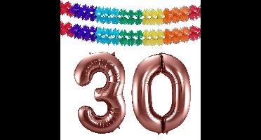Folat Verjaardag Leeftijd folieballon - 30 jaar - ros? goud - 86 cm - incl 2x slingers