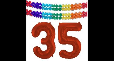 Folat Verjaardag Leeftijd folieballon - 35 jaar - rood - 86 cm - incl 2x slingers