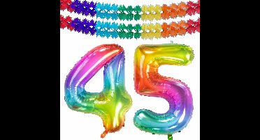 Folat Verjaardag Leeftijd folieballon - 45 jaar - multi kleuren - 86 cm - incl 2x slingers