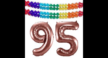 Folat Verjaardag Leeftijd folieballon - 95 jaar - ros? goud - 86 cm - incl 2x slingers