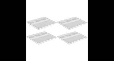 Fondueborden / gourmetborden - 4x - porselein - wit - 23 x 18 cm - 4 vakken - vakjes