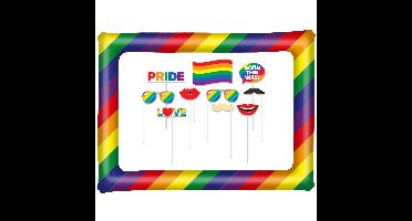 Foto prop set met frame - gay pride regenboog - 11-delig - photo booth accessoires