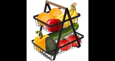 Fruischaal - metaal - zwart - 2 lagen - home decoratie - 30 x 27 x 18 cm