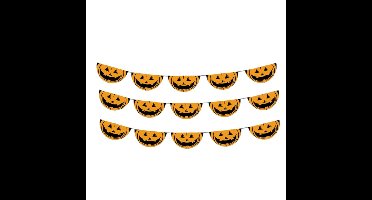 Funny Fashion Halloween pompoenen thema vlaggenlijn - Set van 3x stuks - 5,5 meter - gezichten