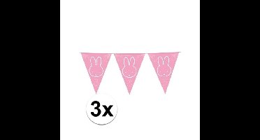 Geboorte meisje vlaggetjes - 3x stuks - Roze Nijntje thema vlaggenlijn - 600 cm - kunststof