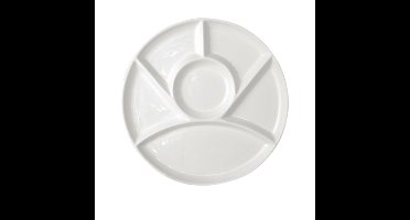 Gourmetbord - met 6 vakjes - rond - wit - porselein - D24 cm - Fonduebord/barbecue bord