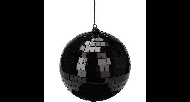 Grote discobal kerstbal /spiegel kerstbal- 1x- zwart -12 cm -kunststof