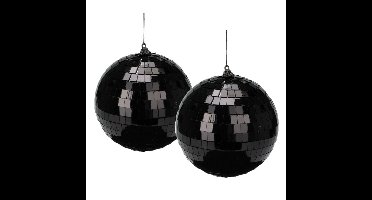 Grote discobal kerstbal /spiegel kerstbal- 2x - zwart -18 cm -kunststof