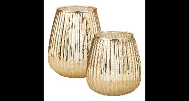 H&S Collection kaarshouder set Djerba - goud - glas - theelichthouder