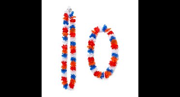 Hawaii krans slinger - 2x - 100 cm - rood wit blauw en oranje kleuren mix - Carnaval - Themafeest