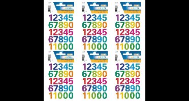 Herma Stickervel nummers glitter - cijfers / getallen - 0 t/m 9 - 6x vellen - gekleurd - 25 mm