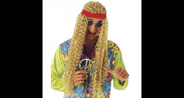 Hippie pruik met hoofdband - blond krullen - foute jaren 60 party - voor volwassenen