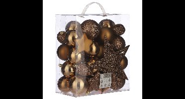 House of Seasons Kerstballen - 39 stuks - koper bruin mix - met piek - Kerstversiering