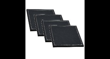 H&S Collection Glazen onderzetters - 8x stuks - zwart - kunstleder - 10 cm