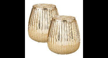 H&S Collection kaarshouder Djerba - 2x - goud - 11 x 11 cm - glas