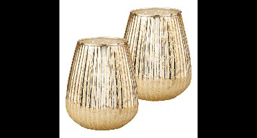 H&S Collection kaarshouder Djerba - 2x - goud - 15 x 13 cm - glas