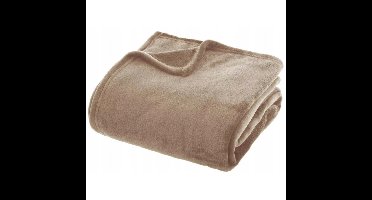 H&S Fleece deken/dekentje/plaid - polyester - taupe - 125 x 150 cm