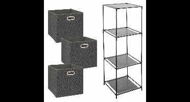 Kastmandjes/opberg mandjes - donkergrijs - 3x stuks van 29 Liter - In rekje van 34 x 98 cm