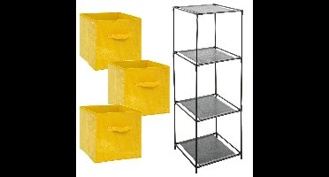 Kastmandjes/opberg mandjes - geel velours - 3x stuks van 29 Liter - In rekje van 34 x 98 cm