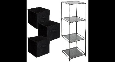Kastmandjes/opberg mandjes - zwart velours - 3x stuks van 29 Liter - In rekje van 34 x 98 cm