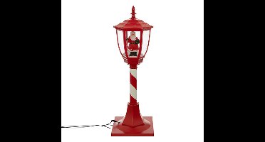 Kerst decoratie lantaarnpaal - rood - met led verlichting - 90 cm - sneeuw lantaarn
