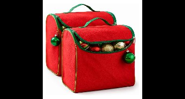 Kerst opbergbox - 2x st - 29 x 24 x 28 cm - rood - voor kerstversiering - kerstverlichting
