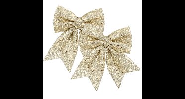 Kerst strik ornamenten - 2x - champagne - 20 x 24 cm - polyester - kerststrik - kerstversiering