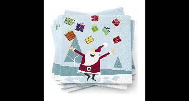 Kerst thema servetten - 40x st - 33 x 33 cm - blauw met kerstman