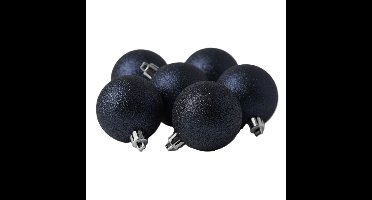 Kerstballen - 6x st - donkerblauw - glitters - 6 cm - kunststof - kerstversiering