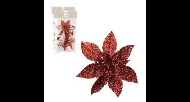 Kerstboom bloemen op clip - 4x stuks - rood - 15 cm - polystyreen - kerstornamenten