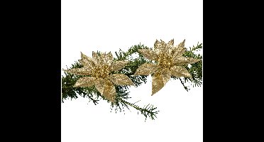 Kerstboomversiering Bloem - 2x - 15 cm - goud - op clip - ornament