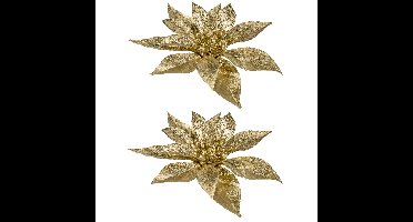 Kerstboomversiering Bloem - 4x - 15 cm - goud - op clip - ornament