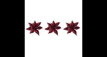 Kerstboomversiering Kerstster - 3x - 15 cm - rood glitter - op clip