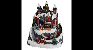 Kerstdorp kerst tafereel - werkplaats met muziek en beweging - met led verlichting - 21.5 cm