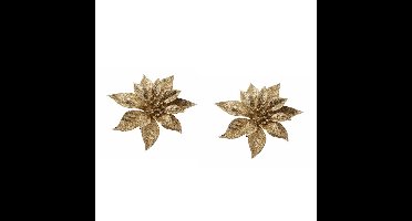 Kersthanger - 4x - bloem - op clip - goud - 18 cm - Kerstboomversiering