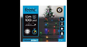 Kerstverlichting - gekleurd - 10 meter - 100 led lampjes - groen snoer - 8 functies