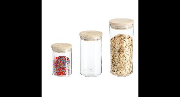 Keuken voorraad bussen - potten - glas/hout - set 3x stuks - voedsel - 600 ml -1000 ml - 1300 ml