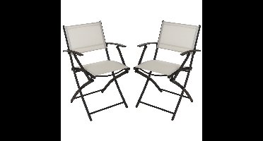 Klapstoel - 2x - beige - opklapbaar - 46 x 52 x 85 cm - staal/polyester - campingstoel/tuinstoel