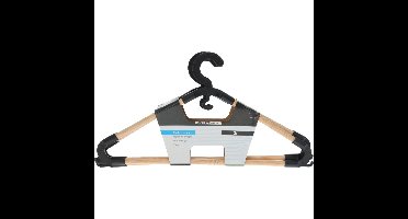 Kledinghangers met broekstang - 3x - hout - zwart - 43 x 20 cm