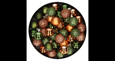 Kleine kerstballen - 40x st - koper/groen - D3 cm - kunststof - kerstversiering