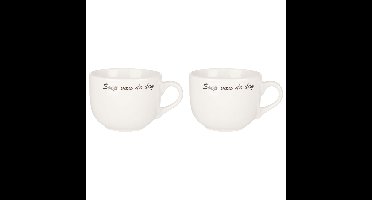 Kommetjes/soepkommen voor soep/ontbijt - 2x - Keramiek - D10 x 8 cm - wit - stapelbaar